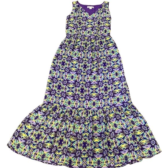 COLDWATER CREEK Maxi Dress Bright Purple Yellow Geo Print  Size 4 - Picture 1 of 9